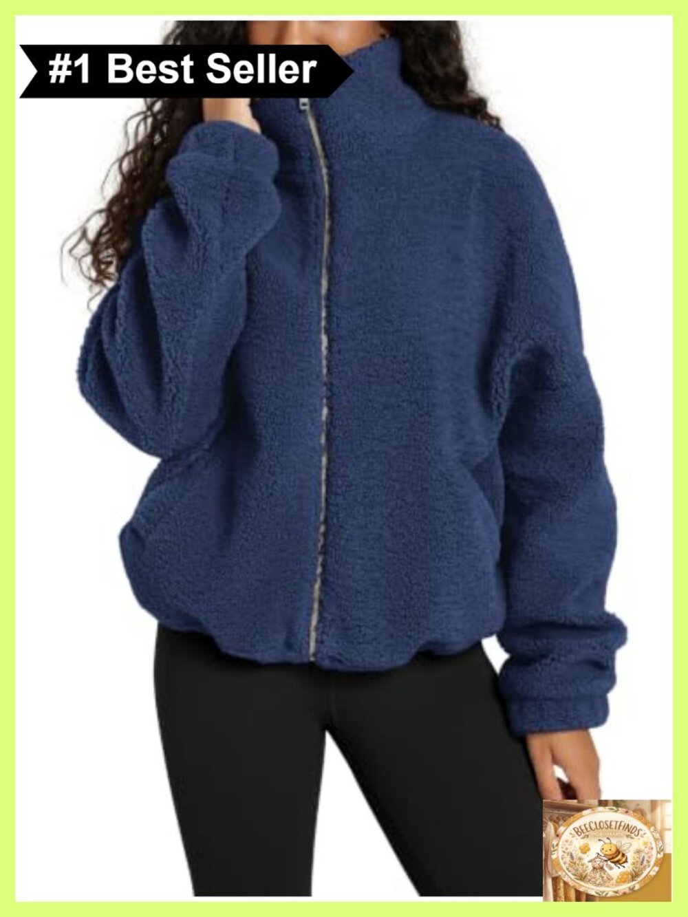 Sherpa Fleece Full-Zip Jacket Long Sleeve Warm Cinchable with Pockets